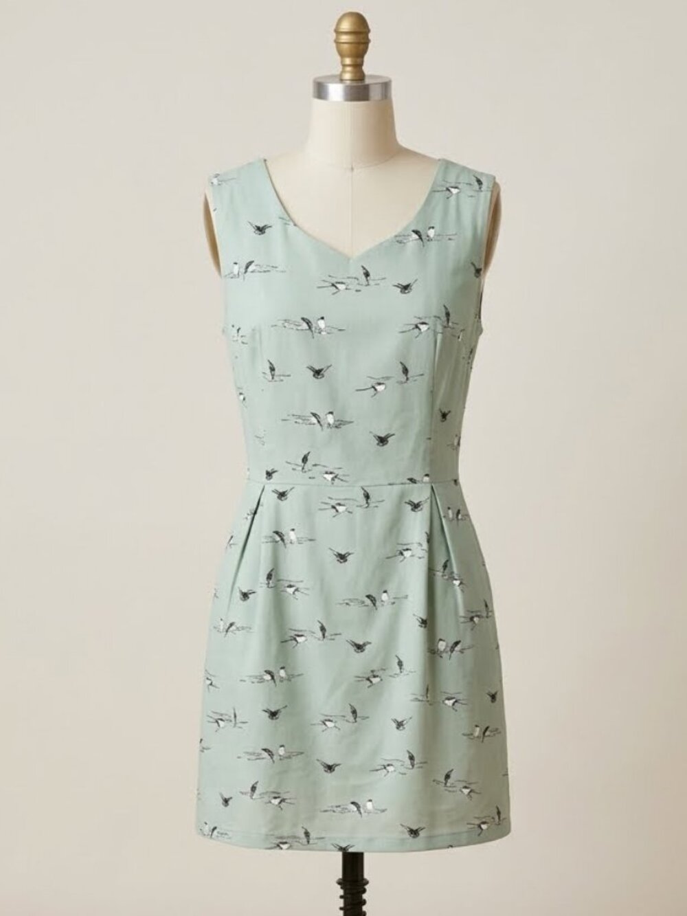 SM Wardrobe Mint Green Novelty Bird Print A Line Dress Size XL Slim Fit‎